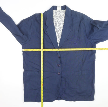 ZONE Women's Blue Embroidered Blazer Jacket Size 18 Linen Blend
