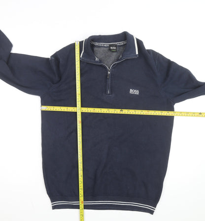 Hugo Boss Men's Blue Cotton 1/2 Zip Collared Jumper Size M