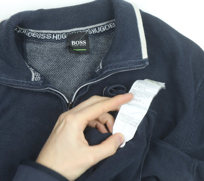 Hugo Boss Men's Blue Cotton 1/2 Zip Collared Jumper Size M