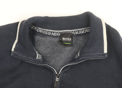 Hugo Boss Men's Blue Cotton 1/2 Zip Collared Jumper Size M