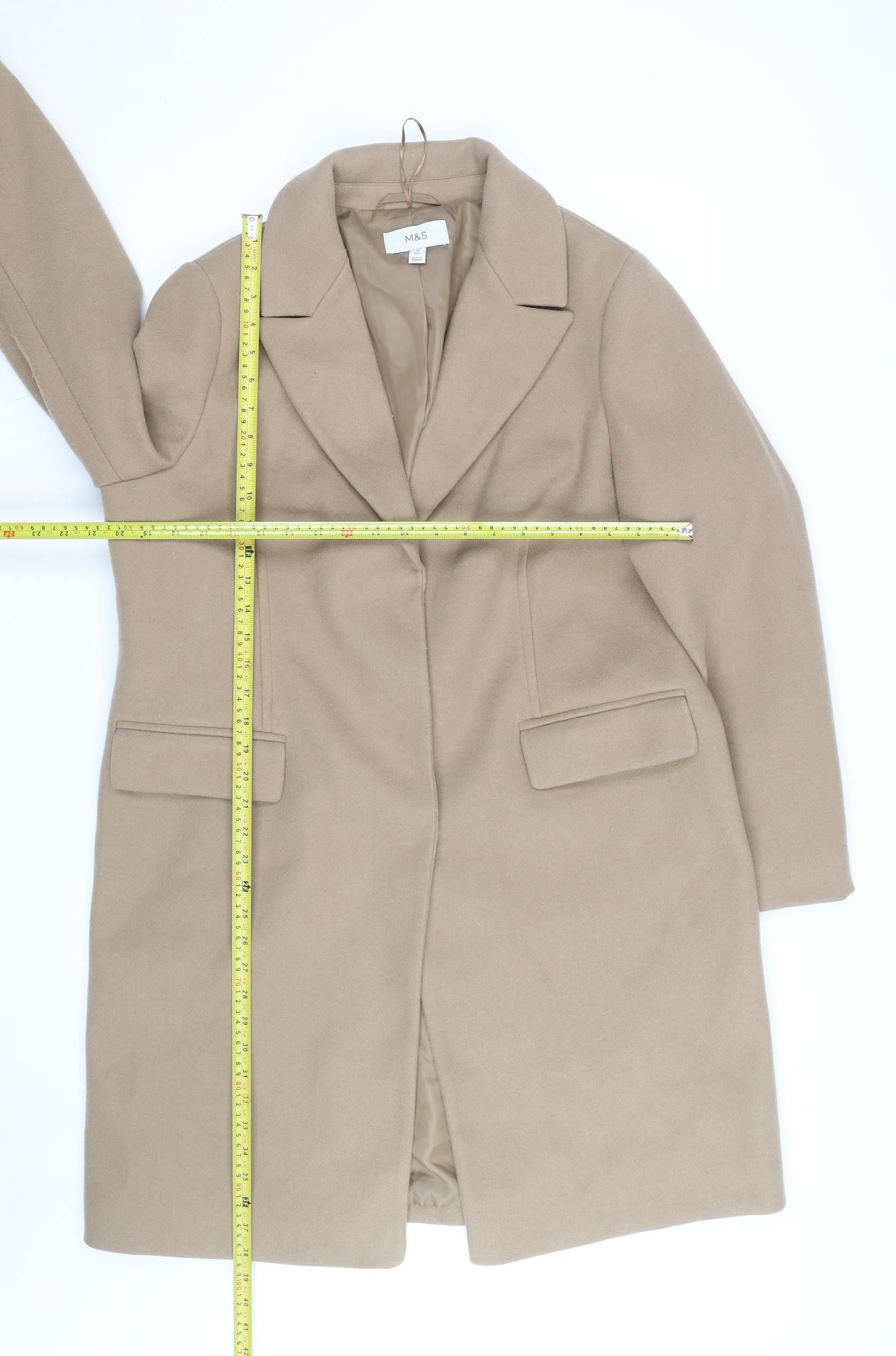 Marks and Spencer Women’s Beige Wool Blend Long Overcoat Size 16