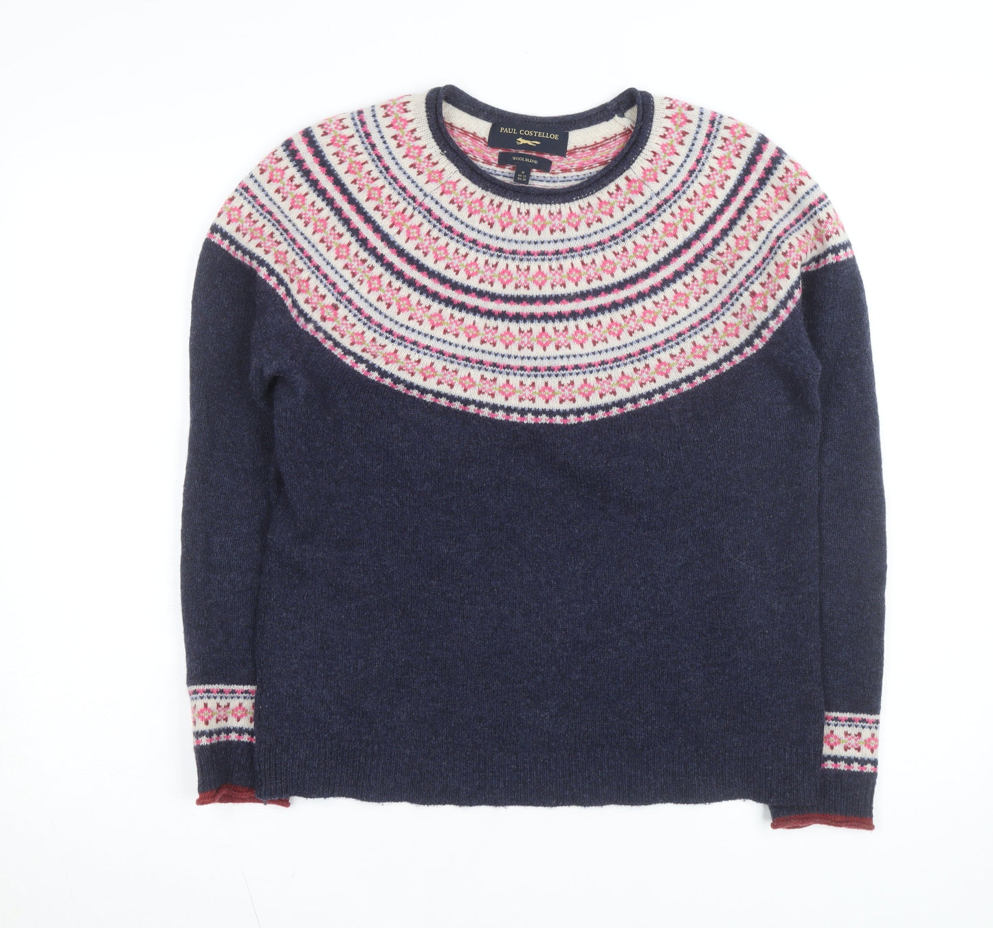 Paul Costelloe Women's Blue Fair Isle Wool Blend Jumper UK 12