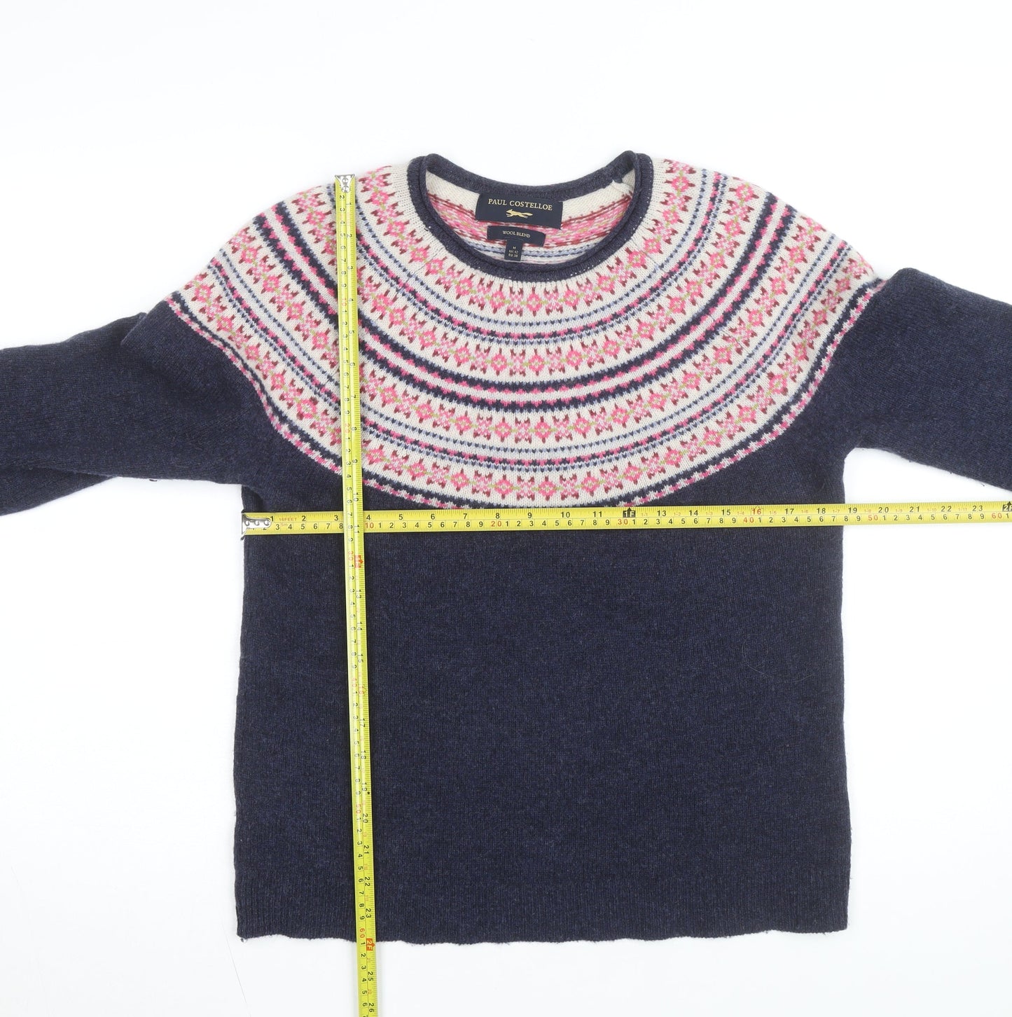 Paul Costelloe Women's Blue Fair Isle Wool Blend Jumper UK 12
