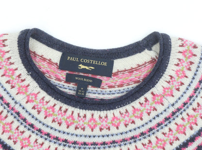 Paul Costelloe Women's Blue Fair Isle Wool Blend Jumper UK 12