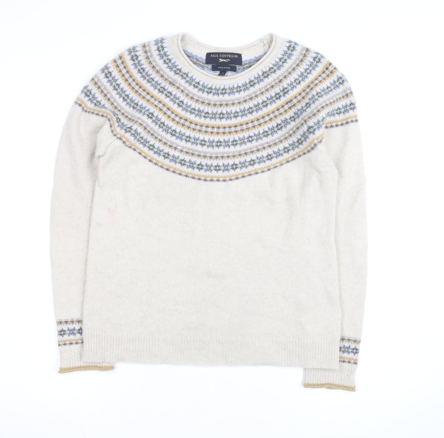 Paul Costelloe Women Beige Wool Blend Fair Isle Jumper Size M