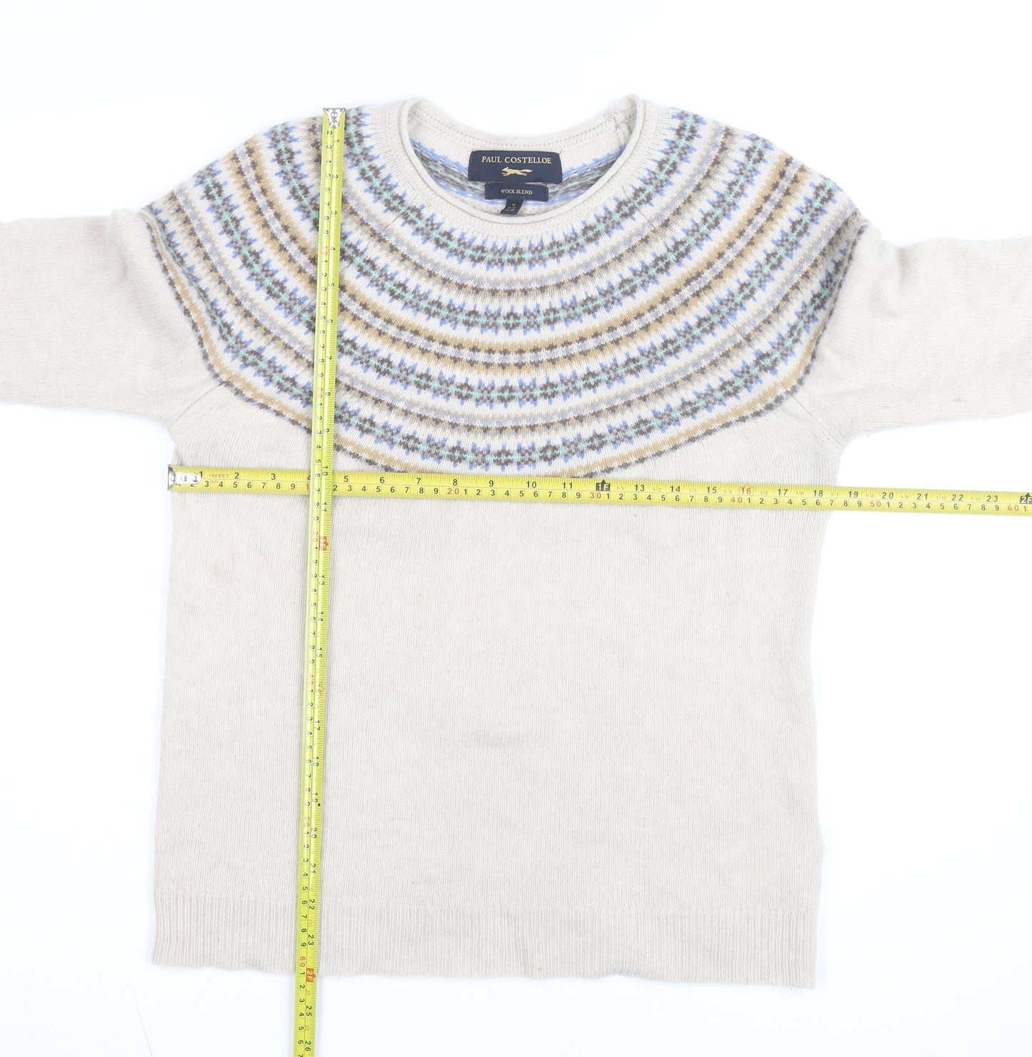 Paul Costelloe Women Beige Wool Blend Fair Isle Jumper Size M
