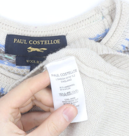 Paul Costelloe Women Beige Wool Blend Fair Isle Jumper Size M