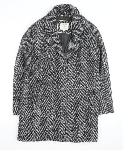 Fat Face Women’s Black Herringbone Wool Blend Mid-Length Coat Size 8