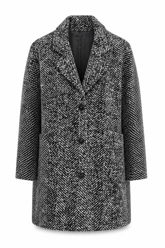 Fat Face Women’s Black Herringbone Wool Blend Mid-Length Coat Size 8