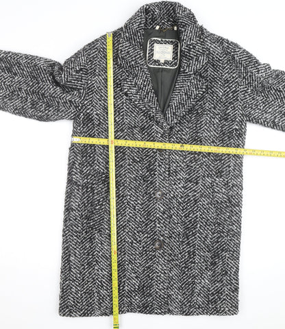 Fat Face Women’s Black Herringbone Wool Blend Mid-Length Coat Size 8