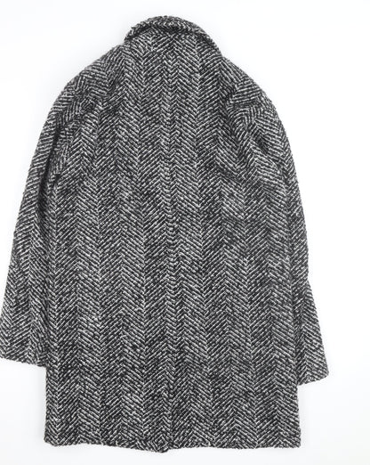 Fat Face Women’s Black Herringbone Wool Blend Mid-Length Coat Size 8