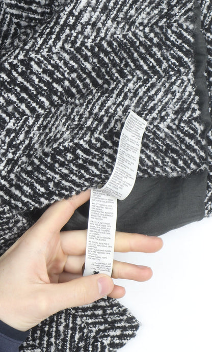 Fat Face Women’s Black Herringbone Wool Blend Mid-Length Coat Size 8