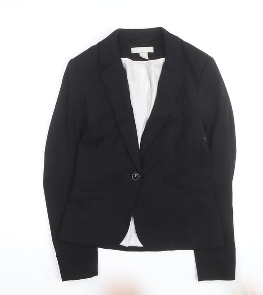 H&M Women Black Slim Fit Lined Blazer Size 6