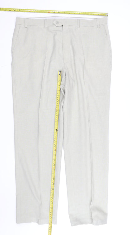 Marks and Spencer Men's Beige Linen Cotton Dress Pants 34W 32L Regular Fit