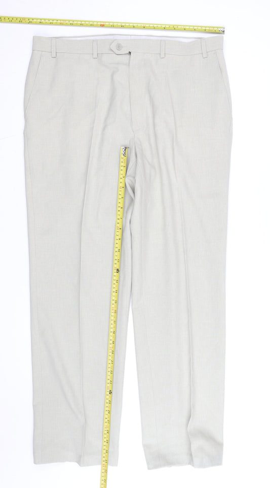 Marks and Spencer Men's Beige Linen Cotton Dress Pants 34W 32L Regular Fit