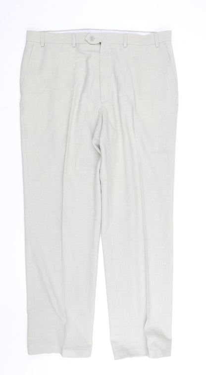 Marks and Spencer Men's Beige Linen Cotton Dress Pants 34W 32L Regular Fit