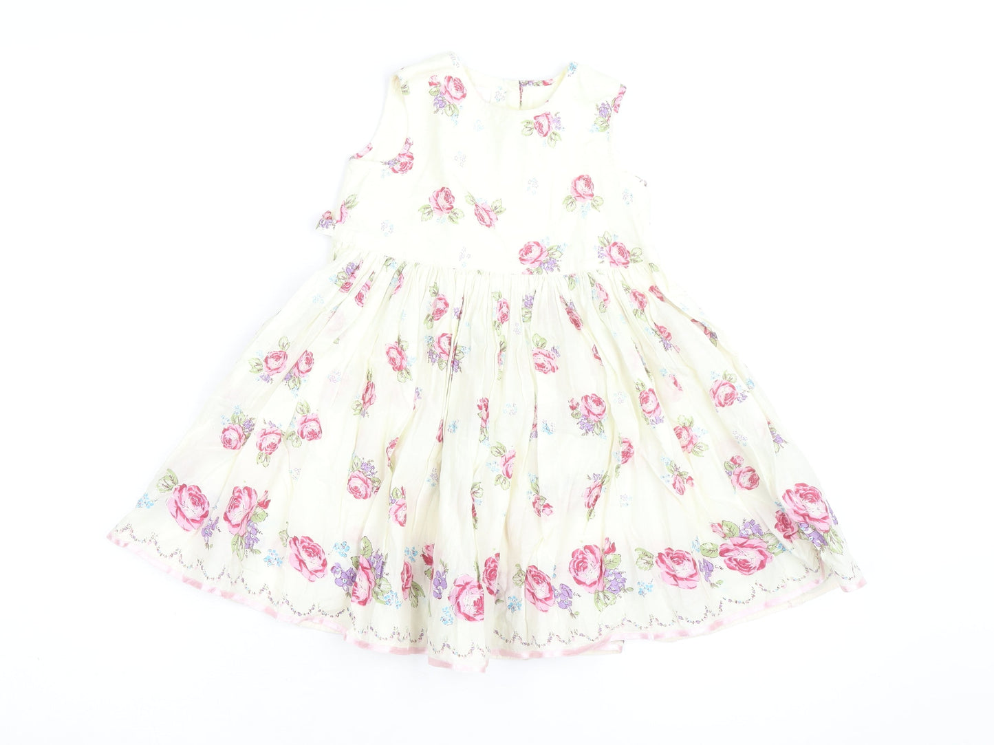 Monsoon Girls Ivory Floral A-Line Party Dress 7 Years