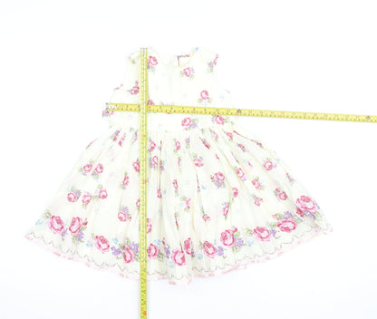Monsoon Girls Ivory Floral A-Line Party Dress 7 Years