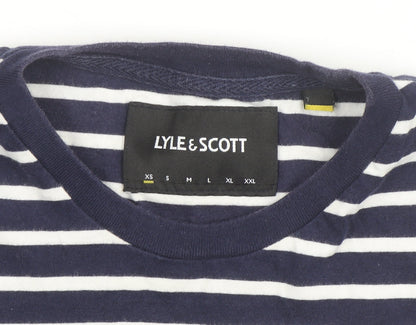 Lyle & Scott Men's Navy White Striped Cotton Crew Neck T-Shirt Size L