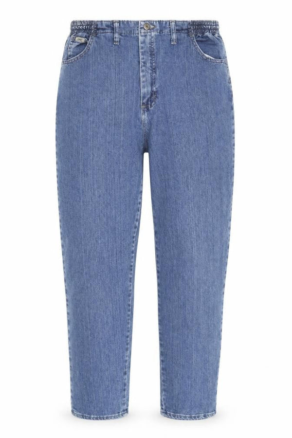 Front view of Lee women’s blue straight leg denim jeans, size UK 16, regular fit