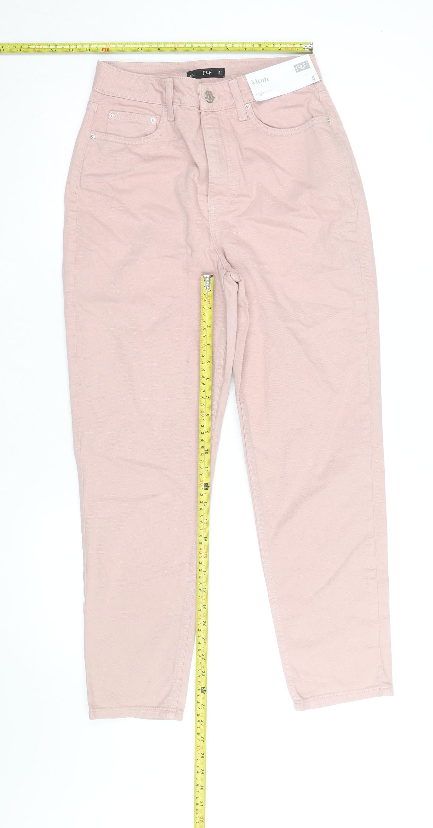 F&F Women’s Pink High Rise Mom Jeans Size 8 Regular Fit