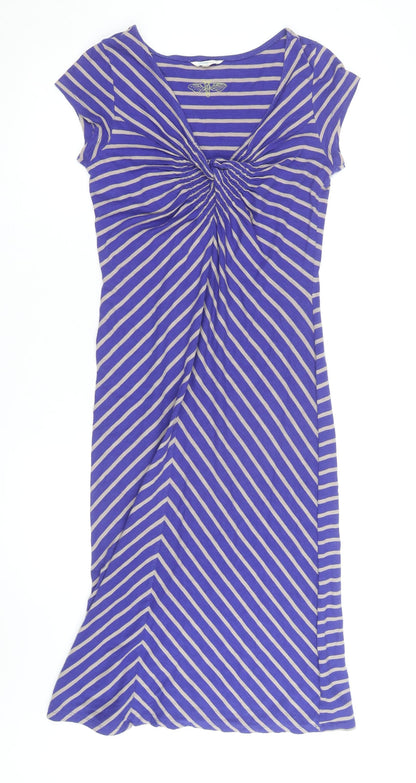 White Stuff Women's Blue Striped Jersey A-Line Dress XL