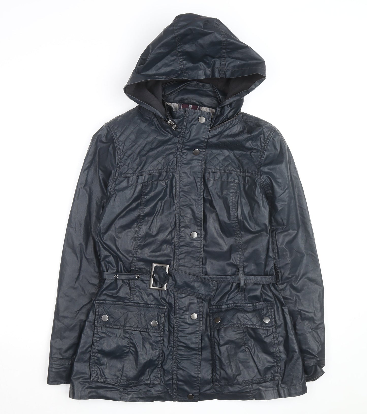 Marks and Spencer Women's Navy Hooded Belted Mid-Length Jacket UK 12