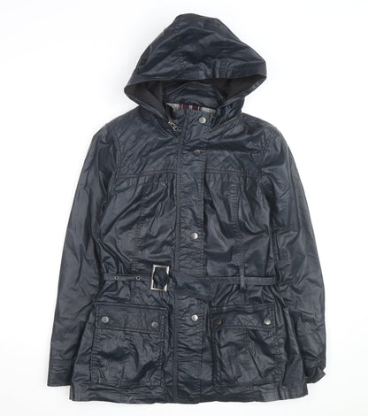 Marks and Spencer Women's Navy Hooded Belted Mid-Length Jacket UK 12