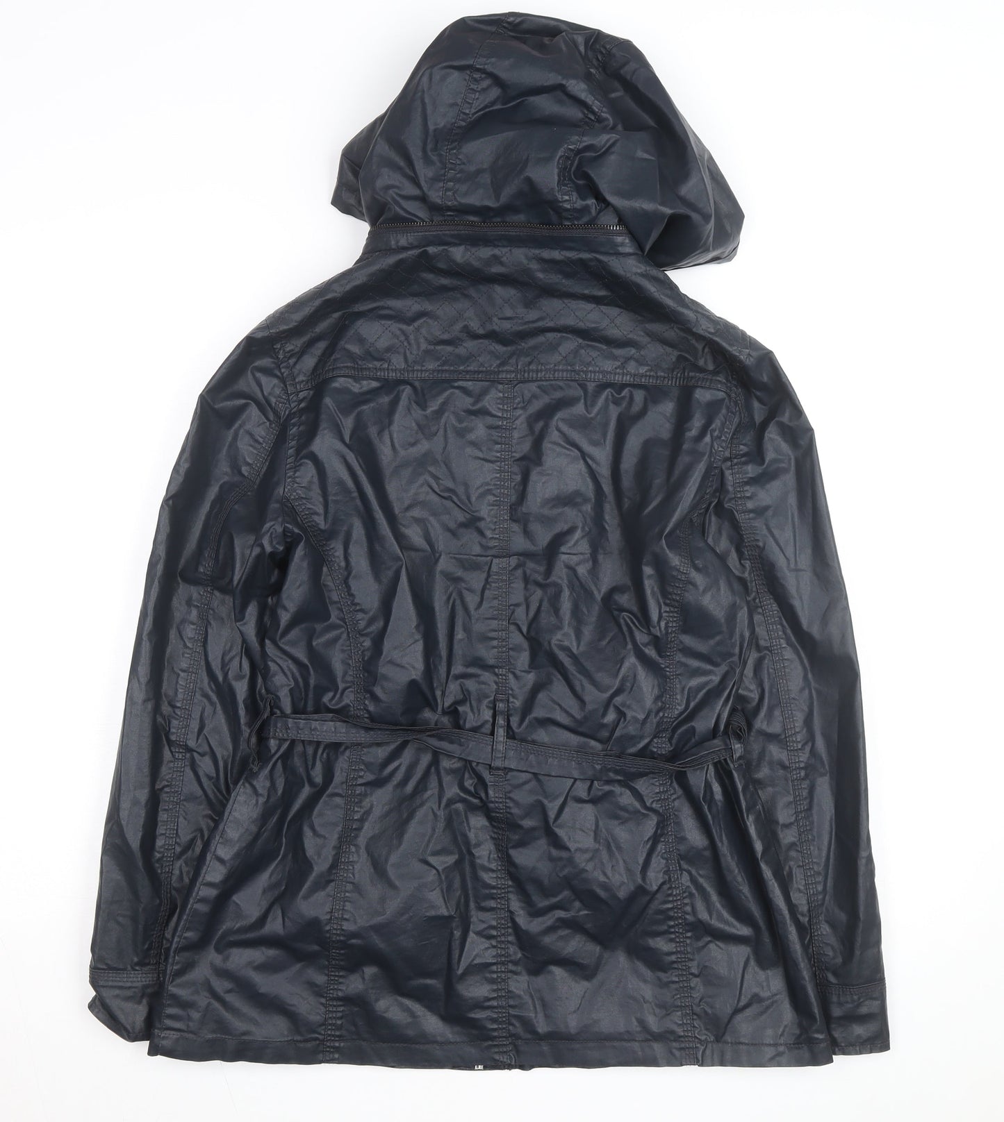 Marks and Spencer Women's Navy Hooded Belted Mid-Length Jacket UK 12