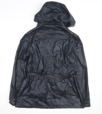 Marks and Spencer Women's Navy Hooded Belted Mid-Length Jacket UK 12