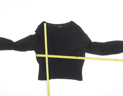 Hobbs Women Black Size 12 Wrap Knit Cotton Jumper
