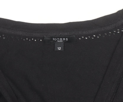 Hobbs Women Black Size 12 Wrap Knit Cotton Jumper