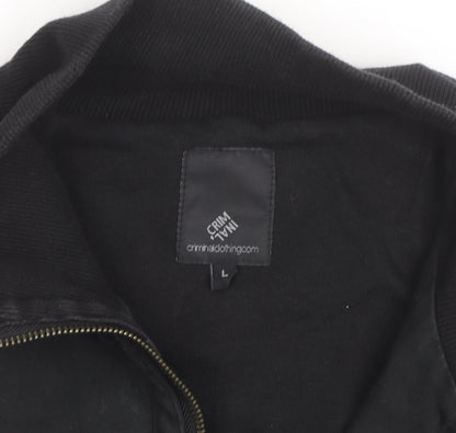 Criminal Damage Men's Black Cotton Bomber Jacket Size L