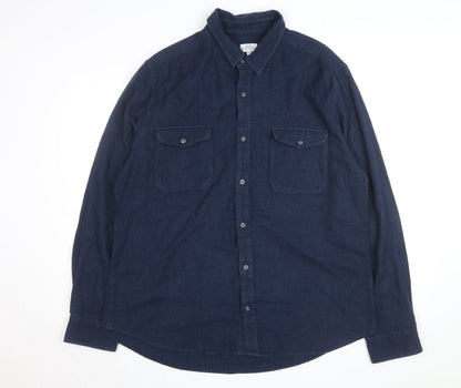 Next Men's Blue Flannel Button-Up Shirt XL Regular Fit