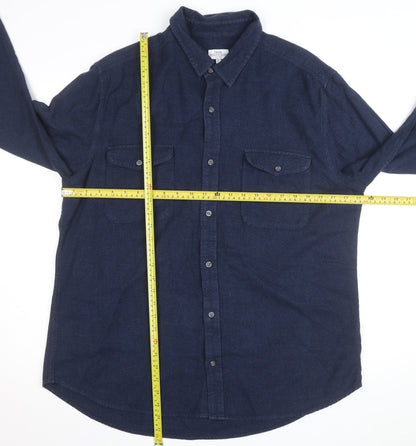 Next Men's Blue Flannel Button-Up Shirt XL Regular Fit