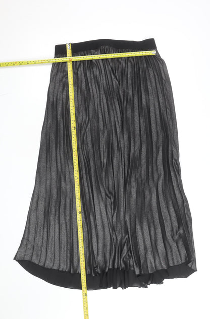 H&M Women’s Black Pleated Midi Skirt Size 14 Elastic Waist