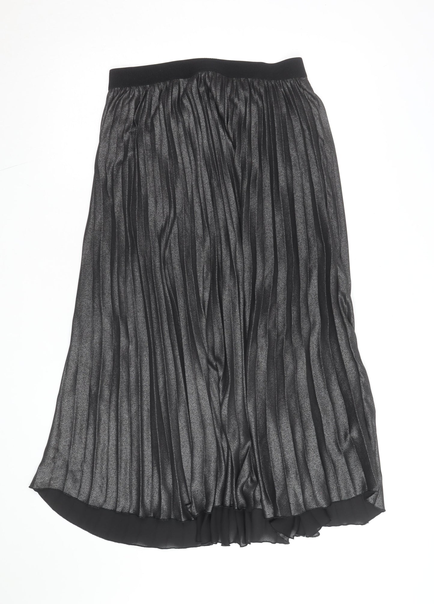 H&M Women’s Black Pleated Midi Skirt Size 14 Elastic Waist