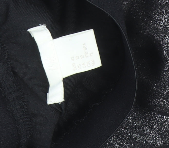 H&M Women’s Black Pleated Midi Skirt Size 14 Elastic Waist