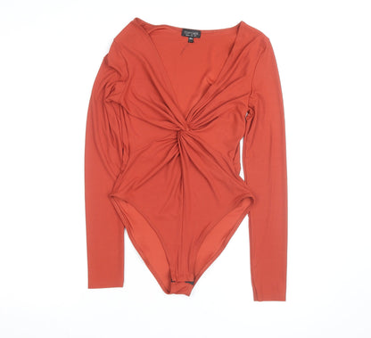 Topshop Women's Orange Long Sleeve Twist Front Bodysuit Size 12