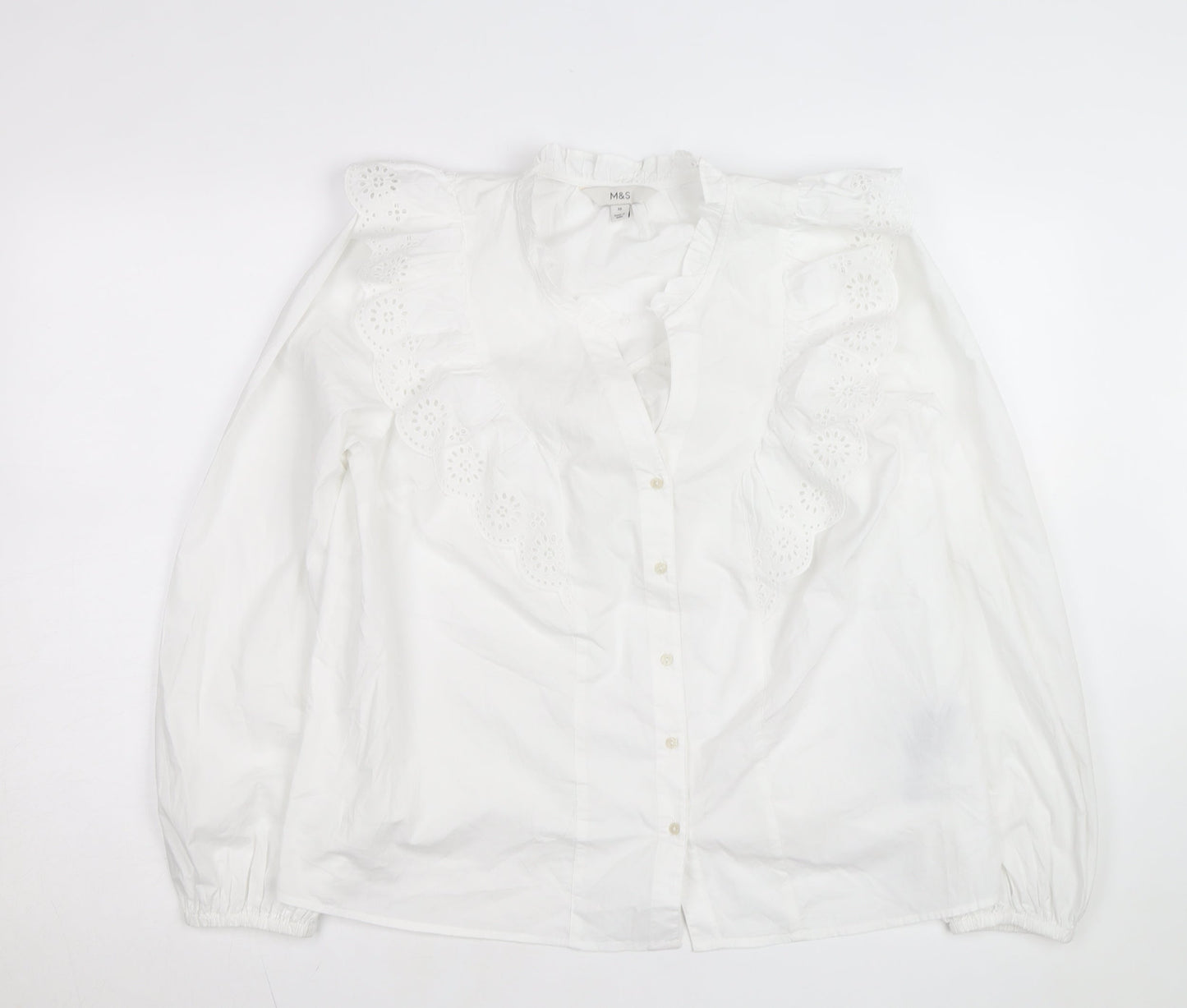 Marks and Spencer Women’s Ivory Ruffle Cotton Blouse Size 10