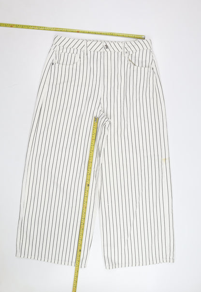Marks and Spencer Women’s White Striped Wide-Leg Cotton Trousers Size 16