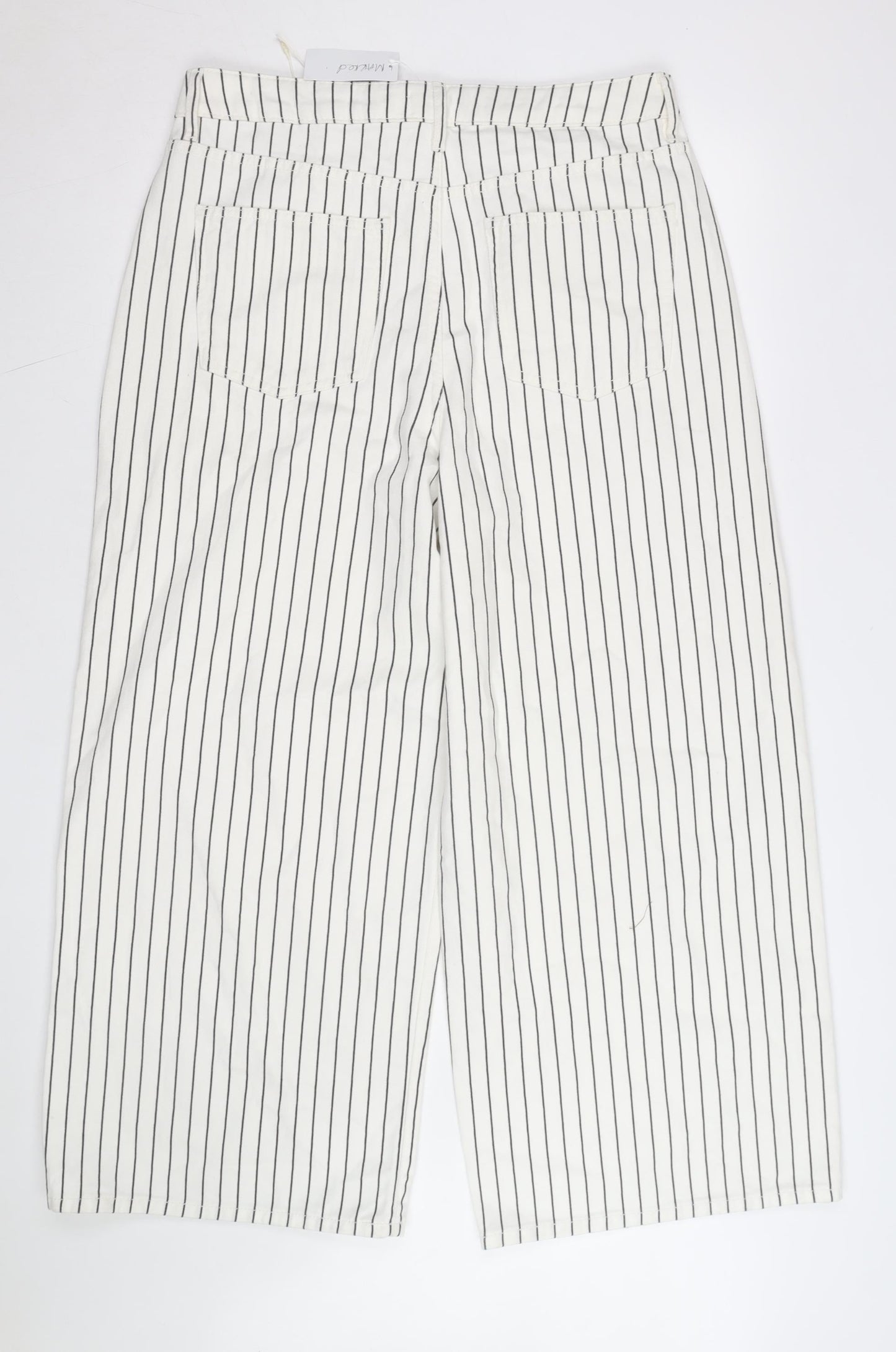 Marks and Spencer Women’s White Striped Wide-Leg Cotton Trousers Size 16