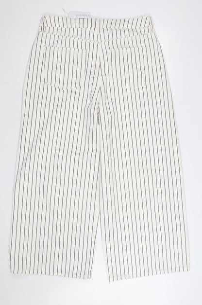 Marks and Spencer Women’s White Striped Wide-Leg Cotton Trousers Size 16