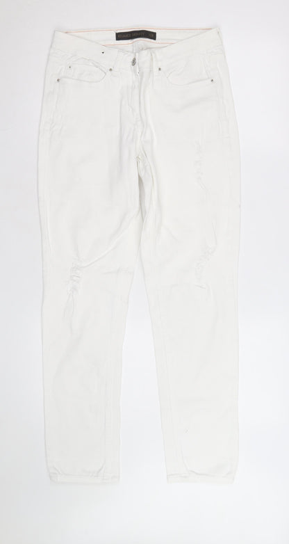 Next Women’s White Relaxed Skinny Jeans Size 10R Distressed Denim
