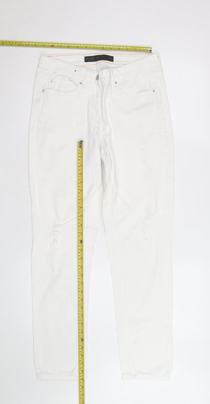 Next Women’s White Relaxed Skinny Jeans Size 10R Distressed Denim