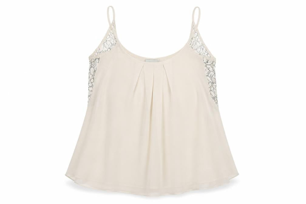 Front view of ASOS Women Ivory Lace Camisole Tank Top, size 8, Chiffon Sleeveless