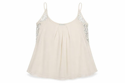 Front view of ASOS Women Ivory Lace Camisole Tank Top, size 8, Chiffon Sleeveless