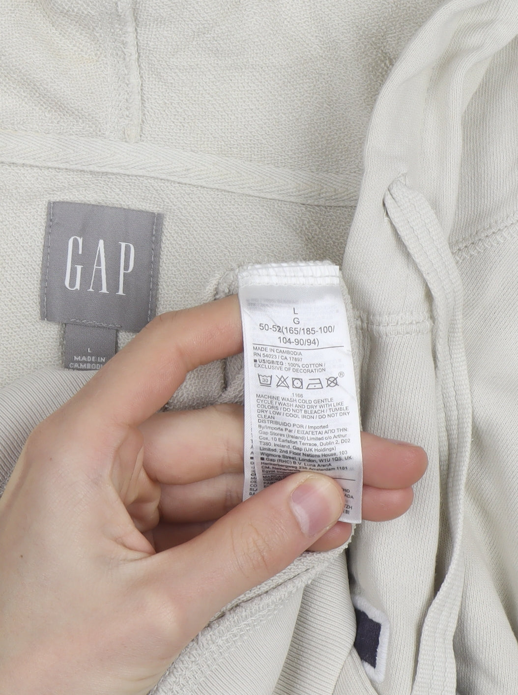 GAP Men's Beige Full Zip Hoodie L Classic Logo Cotton