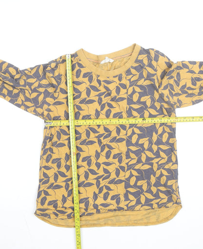 White Stuff Women’s Yellow Leaf Print Long Sleeve Cotton T-Shirt Size 10