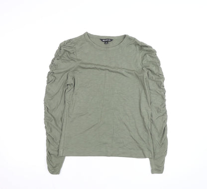 Whistles Womens Green Long Sleeve Ruched Cotton T-Shirt Size S